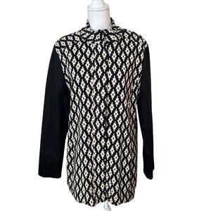 Lucky Brand Jacket Coat Women's Xl Black White Geometric Long Cotton Zip Snaps
